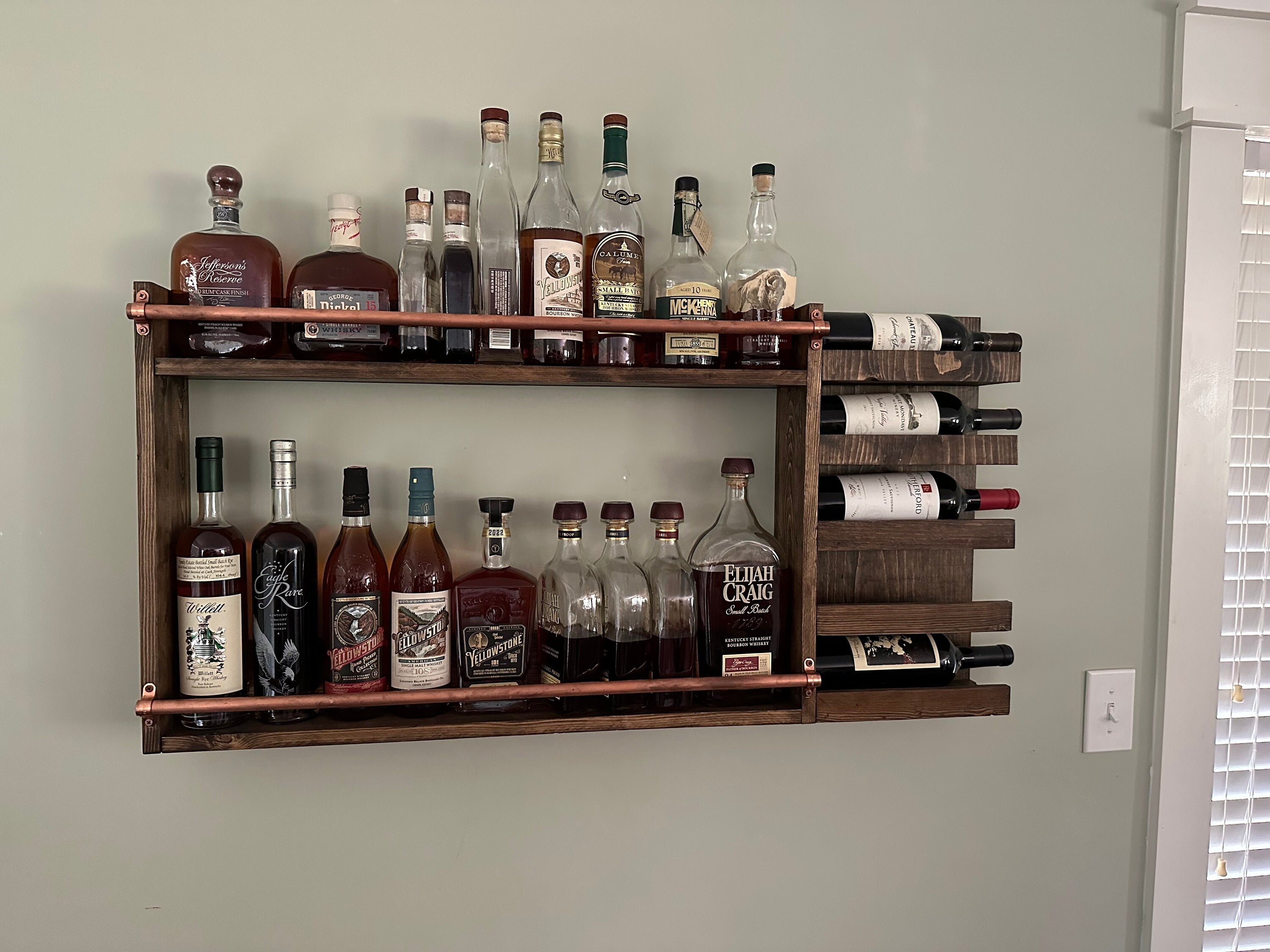Wall Mounted Bourbon Shelf and Wine Rack. Gift for Men/ Liquor Shelf ...