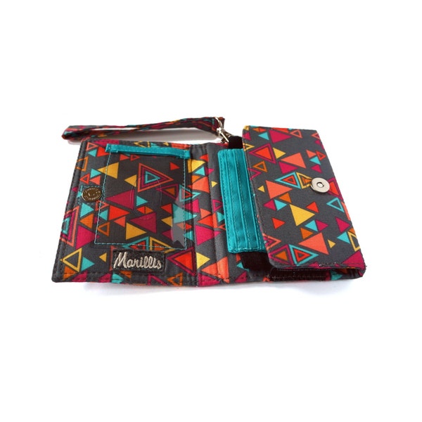 iPhone Wallet / smart phone case Handmade / Charcoal Geometric wallet / small wallet