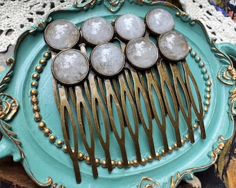 Natural Quartz Hair Combs – Vintage Style Brass Hair Accessories