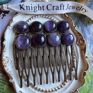 Antique Sterling & Amethyst Hair Comb (A10127) Sterling Silver Stamped Hair Comb – Sorrel Sky Gallery main image 4