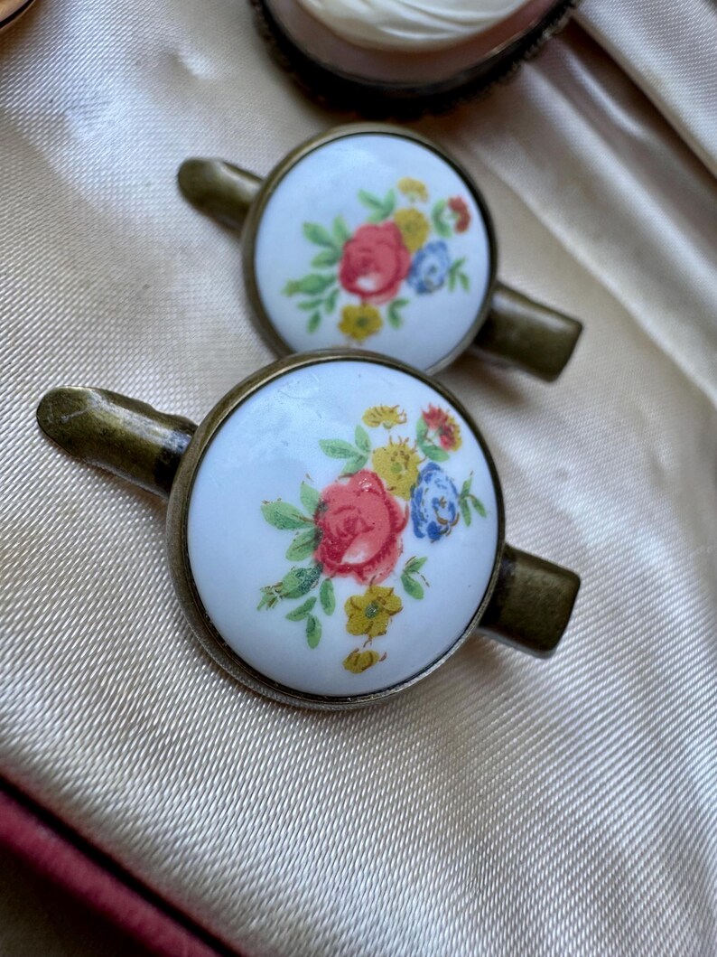 Vintage Floral Limoges Porcelain Hair Clips - Bridal Hair Clip Set - Cottagecore Accessories immagine 3