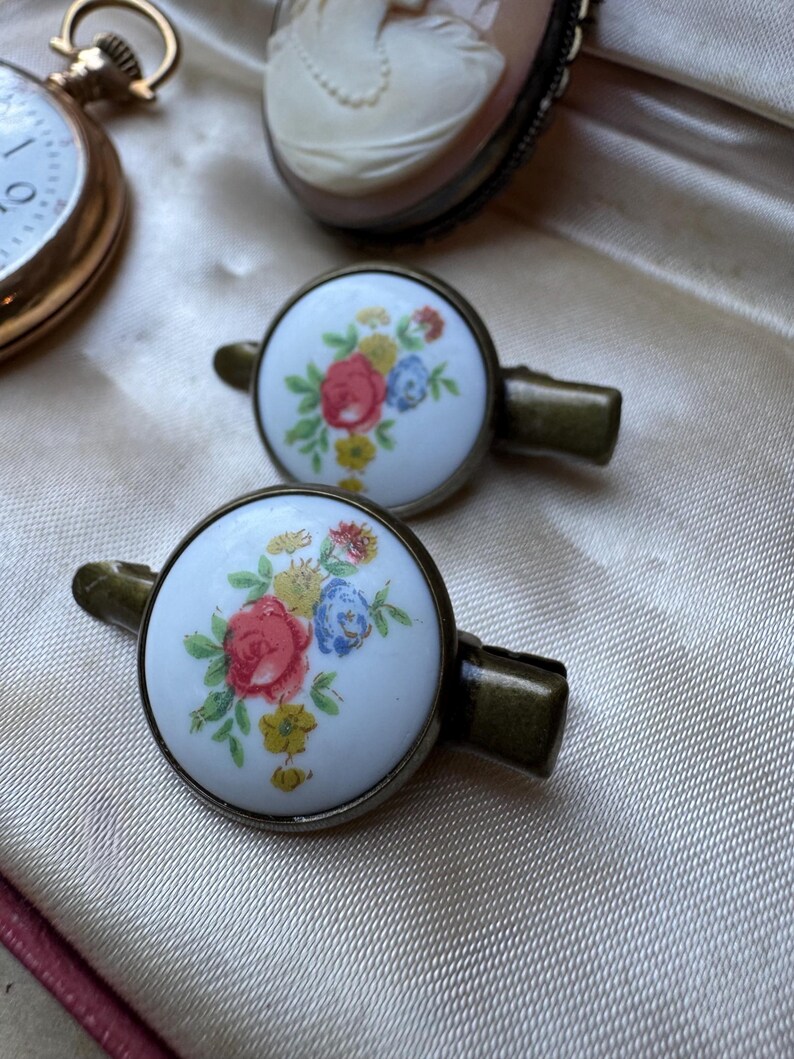 Vintage Floral Limoges Porcelain Hair Clips - Bridal Hair Clip Set - Cottagecore Accessories immagine 5