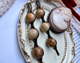 Picture Jasper Hair Pins | Natural Stone Antique Brass Hair Accessories