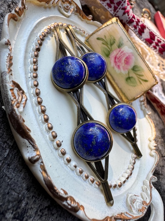 Lapis Lazuli Hair Barrette Navy Blue Stone Hair Barrette: Lapis Lazuli Style Druzy Clip  main image 3
