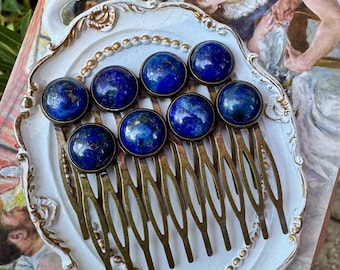 Lapis Lazuli Bridal Hair Comb Set – Vintage Crystal Hair Accessories, Heirloom Blue Wedding Hairpiece