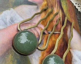 Green Aventurine Hair Fork Set – Vintage Style Natural Stone Hair Accessories