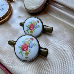 Vintage Floral Limoges Porcelain Hair Clips - Bridal Hair Clip Set - Cottagecore Accessories immagine 1