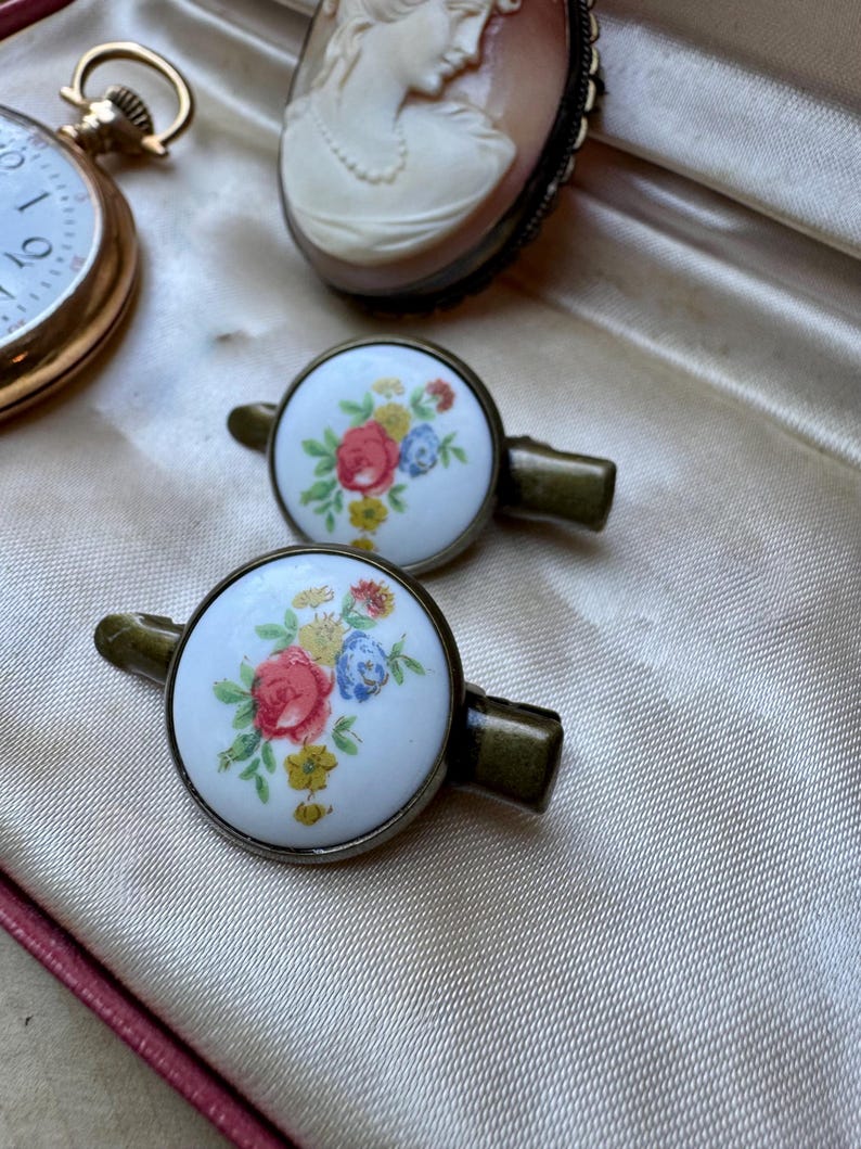 Vintage Floral Limoges Porcelain Hair Clips - Bridal Hair Clip Set - Cottagecore Accessories immagine 1