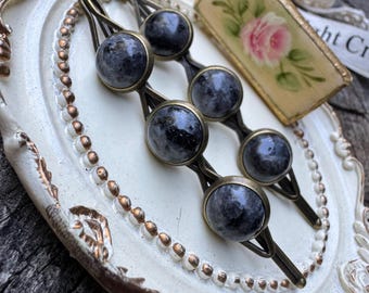 Labradorite Hair Pins | Vintage-Inspired Natural Stone Bobby Pins