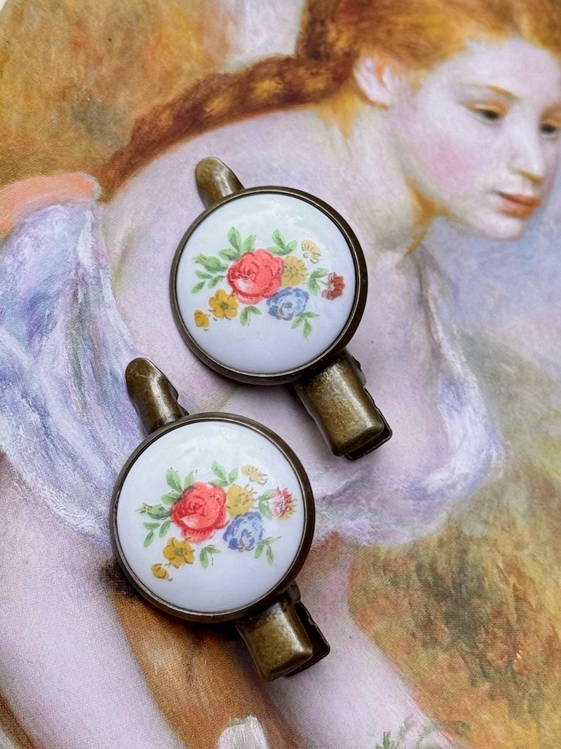 Vintage Floral Limoges Porcelain Hair Clips - Bridal Hair Clip Set - Cottagecore Accessories immagine 2