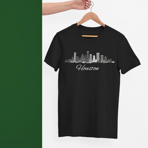 Houston Skyline Komfort Farben T-Shirt | Weiches Baumwoll-Grafik-T-Shirt | City Skyline Design | Einzigartiges Houston Geschenk | Städtische Kleidung
