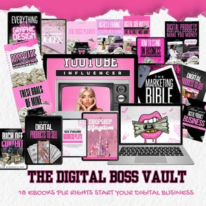 The Digital Boss Vault, Resale ebook, PLR ebook, digital ebook collection, digital products, done for you ebooks, DFY ebooks, edit in Canva