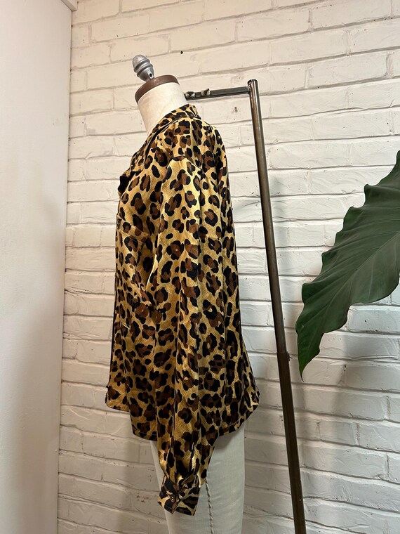 Vintage Silk Cheetah Button Down Blouse