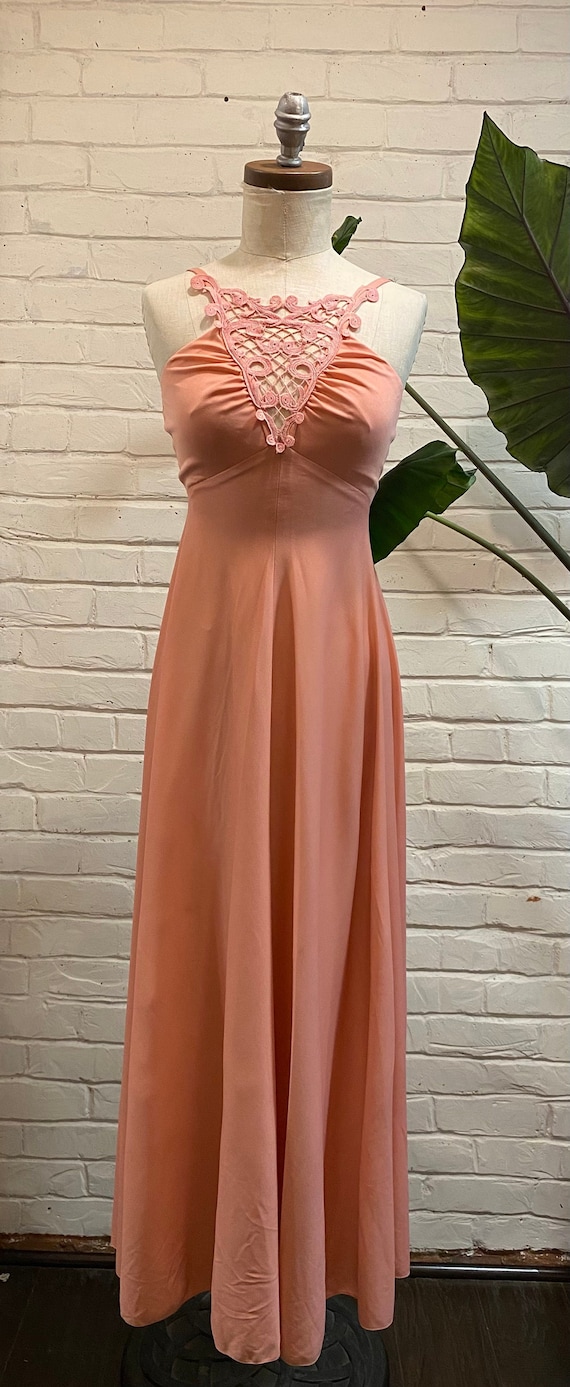 1970's Vintage Bubblegum Pink Halter Maxi Dress