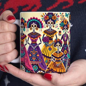 Taza con la figura de Catrina del Día de los Muertos, taza de café con arte popular mexicano, taza con esqueleto del Día de los Muertos, idea de regalo con la figura de Catrina del Día de los Muertos