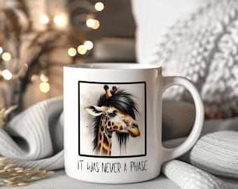 Humorous / Funny Novelty Ceramic Mug, (11oz, 15oz) Gift for the Elder Emos -- Coffee Cup -- It Was Never a Phase -- Emo Giraffe Double-sided