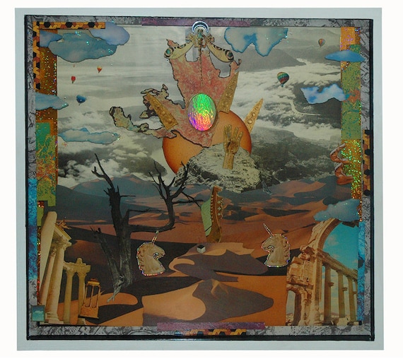 SURREAL Collage in Resin 3-D Unique Original Art Psychedelic