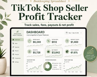 TikTok Shop Seller Profit Tracker, Sales Expense Spreadsheet (Google Sheets, Excel)