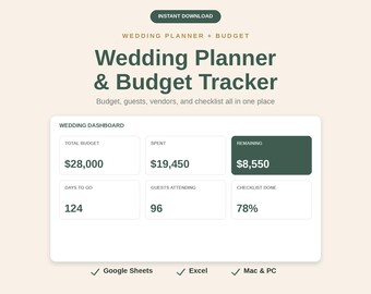 Wedding Planner Budget Tracker, Guest List, Vendor Organizer (Digital Download)