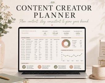 Content Creator Planner Spreadsheet, Social Media Calendar, Analytics Tracker and Posting Schedule