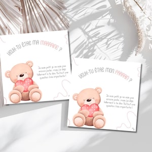 Godfather-Godmother Card - Pink Balloon Bear - French text