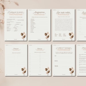 8 printable baby shower & gender reveal games in French - Champêtre