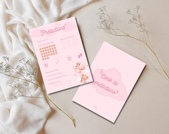 Carte pronostics naissance à imprimer / carte prédiction bébé pour baby shower ou gender reveal en français - Ours Ballons Rose