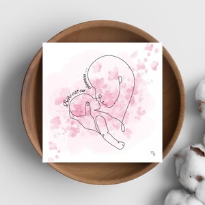 妊娠報告カード「もうすぐ赤ちゃんが生まれます」（細い線、ピンク、水彩）