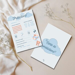 Printable birth prediction card / baby prediction card for baby shower or gender reveal in French - Ours Ballons Bleu