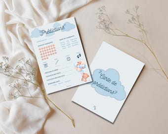 Carte pronostics naissance à imprimer / carte prédiction bébé pour baby shower ou gender reveal en français - Ours Ballons Bleu