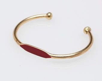 Crimson Red Hand Painted Brass ID Bangle Cuff Bracelet // Graduation Gift // Simple Statement Jewelry