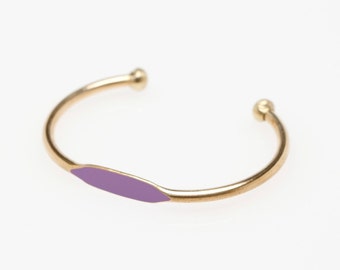 Lilac Light Purple Hand Painted Brass ID Bange Cuff Bracelet