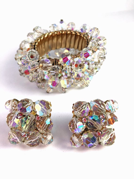 Items similar to Vintage 50s Aurora Borealis Crystal Expansion Bracelet ...