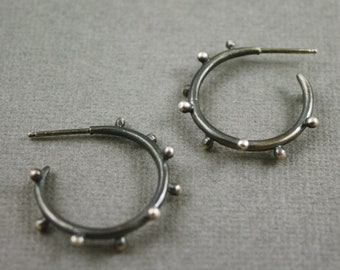 sterling silver oxidized hoop earrings polka dot