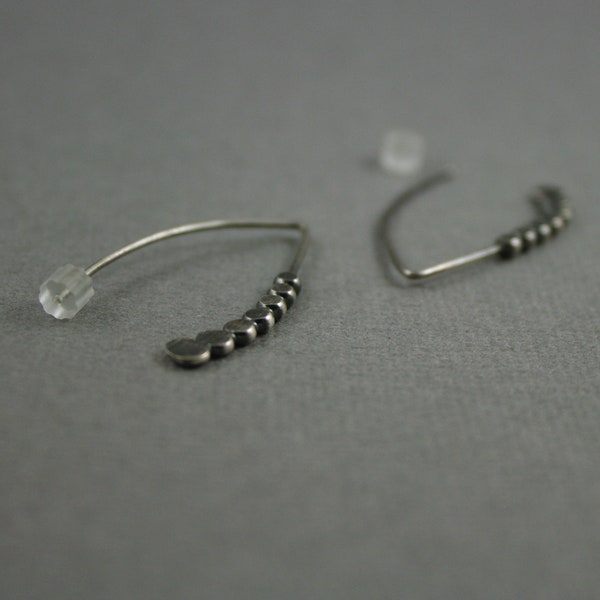 small forged polka dot french wire earrings sterling silver oxidized finish