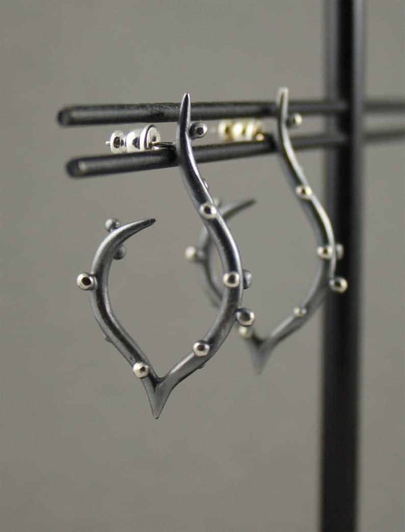 Sterling Silver Oxidized Earrings Curvy Polka Dot Stud Earrings Organic