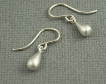 tiny drips earrings, sterling silver french wire earrings, oxidized or matte finish.
