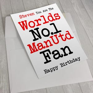 A5 gepersonaliseerde werelden nummer één verjaardagskaart man United fan Manchester United voetbal Engelse voetbalfan cadeau met envelop