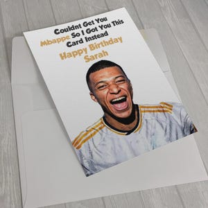 Mbappe Gepersonaliseerde verjaardagskaart Real Madrid verjaardagskaart voetbal voetbal Engels Spaans fan cadeau A5 wordt geleverd met envelop