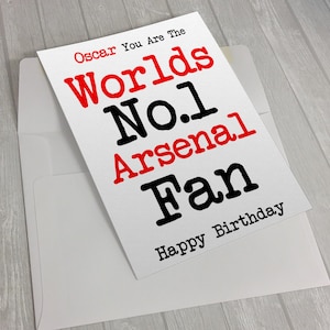 A5 gepersonaliseerde werelden nummer één Arsenal fan verjaardagskaart voetbal voetbal Engelse fan cadeau met envelop vader moeder zoon dochter