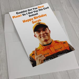 Personalisierte Oscar Piastri personalisierte Geburtstagskarte McLaren Geburtstagskarte A5 F1 Fan Geschenk Kommt mit Umschlag