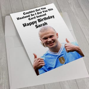 Carte d'anniversaire personnalisée Haaland, carte d'anniversaire de Manchester City, cadeau de fan anglais de football