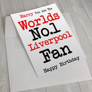 A5 gepersonaliseerde werelden nummer één Liverpool fan verjaardagskaart voetbal Engelse fan cadeau met envelop
