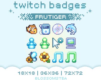 12 insignias de suscripción a Frutiger Aero / Insignias de Webcore Pixel Bit / Recursos de transmisión atractivos para Twitch