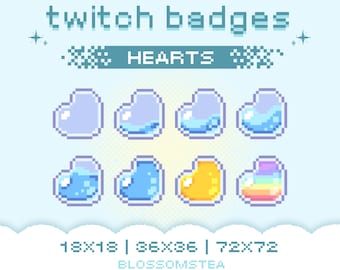 x8 Blue Heart Sub/Bit Badges for Twitch | Heart Container Pixel Art Assets for Streaming