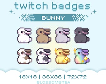 x8 Kawaii Bunny Sub Badges | Rabbit Pixel Bit Badges | Kawaii Streaming Assets for Twitch