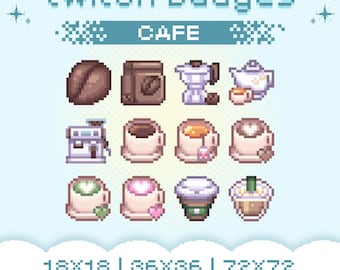x12 Café Sub-märken | Pixel Bit-märken för kaféer | Söta streamingresurser för Twitch
