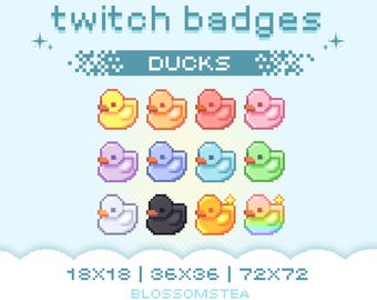x12 Kawaii Duck Sub Badges | Rubber Duck Pixel Bit Badges | Kawaii Streaming Assets for Twitch