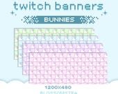 x4 Bunny Twitch Banners | Pastel Rabbit Pixel Art Banners| Cute Streaming Assets for Twitch