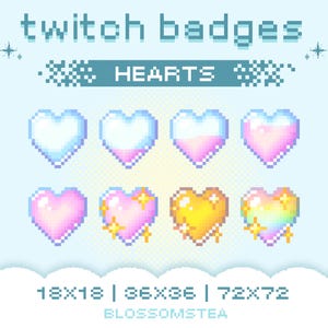 x8 Pink Heart Sub/Bit Badges for Twitch | Heart Container Pixel Art Assets for Streaming